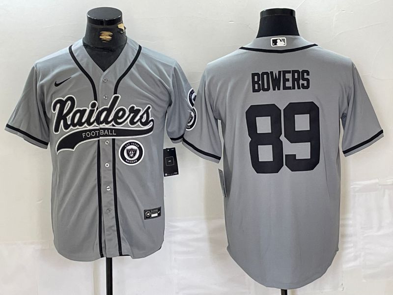 Men Oakland Raiders #89 Bowers Grey Joint Name 2024 Nike Limited NFL Jersey style 3